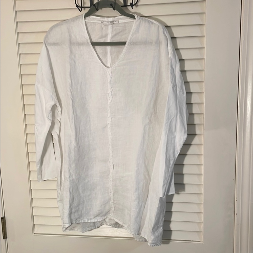 Elemente Clemente White Linen Combo Sleeve Boxy Detail FrontBack Tunic